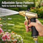 Garden Hose Nozzle, Heavy Duty Metal Spray Nozzle, 100% Full Brass Nozzle High Pressure Water Hose Nozzles with Adjustable Spray Patterns for Garden Watering, Car Washing & Pet Bathing - Image 2