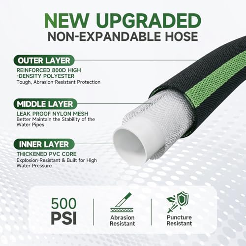 Garden Hose 75 ft Flexible Water Hoses Non-Expanding Lightweight Portable No Kink High Pressure Flat Fabric 3/4” fittings Leak-proof Durable Pipe for Outdoor Outside Yard Lawn Patio Watering Car Wash - Image 2