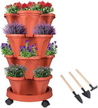 GameXcel Vertical Planter Tower - 4 Tier Stackable Garden Planters with Wheels and Tools Plant Pots for Strawberry Herb Flower and Vegetable Indoor Outdoor Use Red by GameXcel