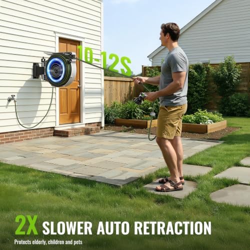 Retractable Garden Hose Reel, 1/2in 100ft Hose Reel with 10 Patterns Nozzle - Image 4