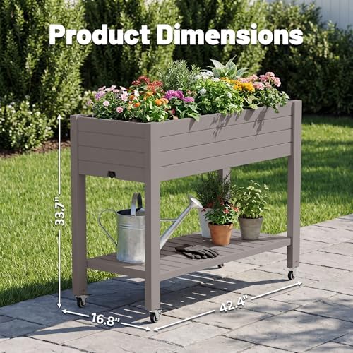 Fancyango Raised Garden Bed with Wheels 33.7" H -Medium Gray - Image 2