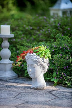7" Greek Style Cement Head Planter, 11 Inch, Gray - Image 4