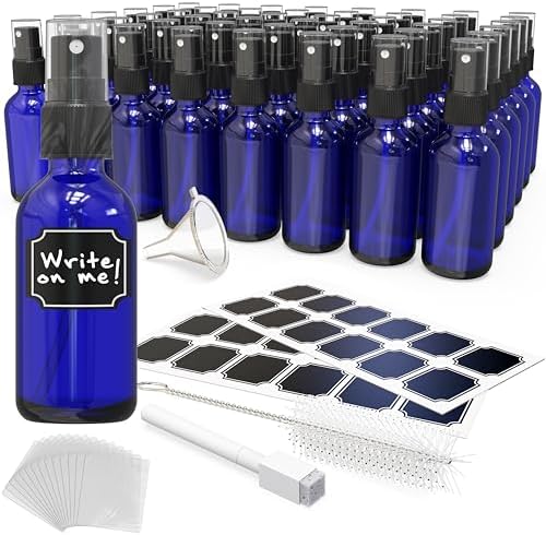 Nevlers Blue Glass Small Spray Bottle 2 Oz Set | Travel Spray Bottle 48 PK by Nevlers