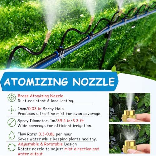 Drip Irrigation System for Garden Watering, Flexible 360° Adjustable Spray Direction, Swivel Brass Nozzle, 16.4 ft (5m) Hose for Raised Bed - Image 5