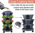 DUNCHATY Stackable Planter, Vertical Garden Planter with Wheels and Tools, Self Watering Strawberry Planter Indoor/Outdoor 3 Tier Herb Planter Pots for Growing Vegetables and Succulents, Dark Gray - Image 4
