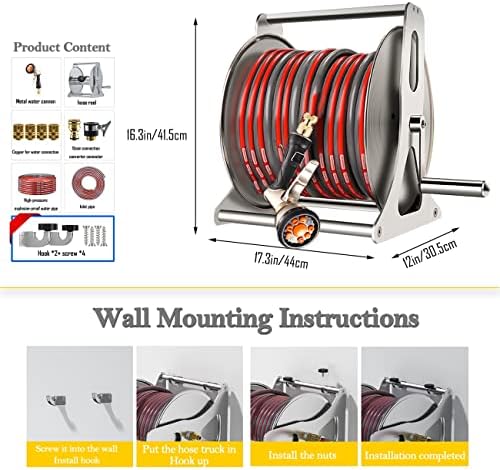 Garden hose reel wall mount, heavy duty hose reel trolley, outdoor hose storage rack, outdoor hose reel, outdoor hose stand - Image 4