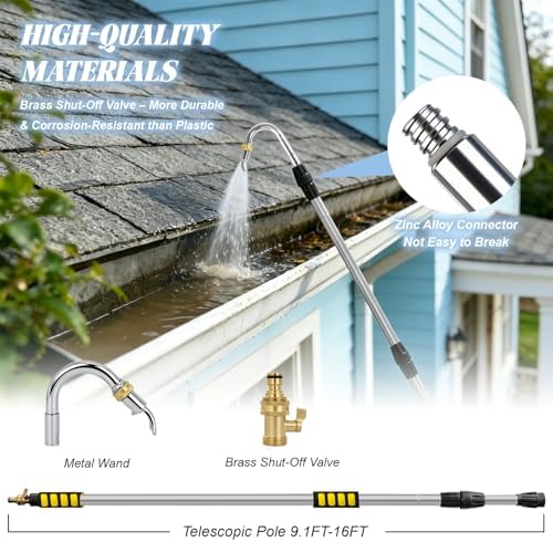 2-IN-1 24FT Reach Gutter Cleaning Tool with Flexible Wand & Curved Wand - Image 3