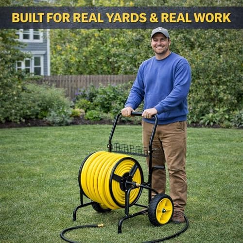 Hose Reel Cart, Hold Up to 300 ft of 5/8'', Garden Hose Cart with 2 Wheels, Heavy Duty Freestanding Water Hose Reels for Outside Garden Lawn Yard Outdoor (300ft Hose Capacity) - Image 2