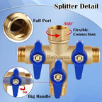 Boltigen 3 Way Garden Hose Splitter with Full Flow Port Heavy Duty Brass Water Hose Splitter 3/4'' GHT "+" Type Hose Connector Fitting Shut off Diverter Control Valve, for Outdoor Faucet Irrigation - Image 3