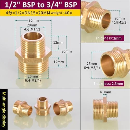 Hose Connector 6pcs Brass Pipe Hex Nipple Fitting 1/8" 1/4" 3/8" 1/2" 3/4" 1" BSP Male Thread Quick Adapter Coupler Connector for Garden Fitting(1l2to3l4) - Image 2