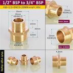 Hose Connector 6pcs Brass Pipe Hex Nipple Fitting 1/8" 1/4" 3/8" 1/2" 3/4" 1" BSP Male Thread Quick Adapter Coupler Connector for Garden Fitting(1l2to3l4) - Image 2