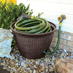 The HC Companies Woven Garden Hose Holder - Lightweight Plastic Decorative Water Hose Holder w/100-Foot Capacity - Garden Hose Pots for Outside (18”, Chocolate, Pack of 1) - Image 3