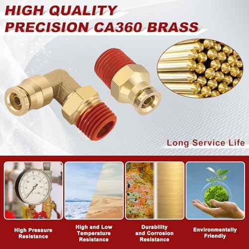 1/4" Tube x 1/4" NPT Male Straight & Elbow Brass Air Fittings Kit, 30PCS - Image 2
