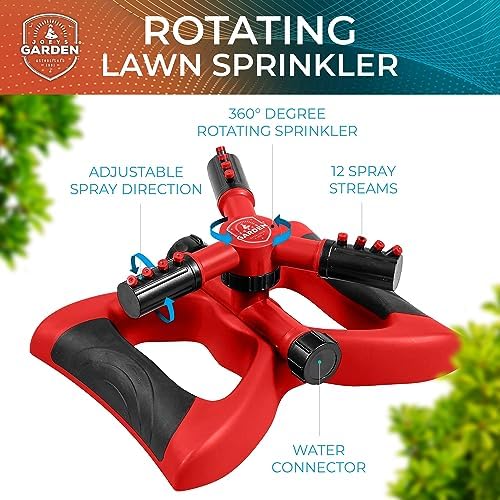Joeys Garden Rotating Lawn Sprinkler for Yard & Kids, 360° Coverage, Red - Image 5