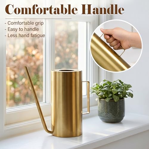 Stainless Steel Plant Watering Can 50oz/1.5L Indoor Modern with Long Spout, Garden Irrigation Metal Tool for House Potted Plants Bonsai Flower Decorative, Gold Color - Image 6