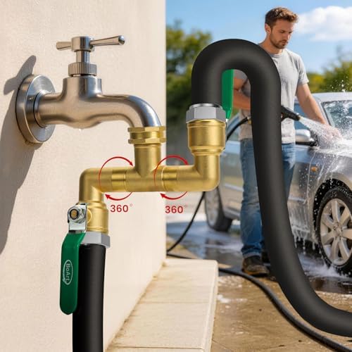 2 Way Heavy Duty Brass Garden Hose Splitter, 360° Rotatable Y Valve, Full Flow Large Ball Valve, Long Handle, Thickened Solid Brass, 3/4" GHT Thread for Outdoor Faucet, Lawn Irrigation, Car Wash - Image 7