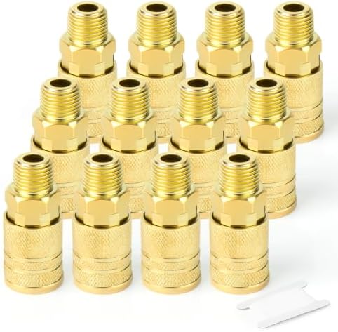 GASHER 12PCS 3/8"MNPT Brass Industrial Coupler,1/4 Flow Quick Connect Air Coupler by GASHER