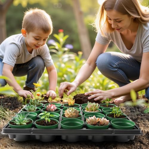 RooTrimmer 3 Inch Nursery Pots 100 Pcs with 5 Pcs 20 Cell Nursery Pot Trays, 5 Sets Seed Starting Kit for Seedlings, Propagation and Home Gardening, Sturdy Green Seeds Starter Pot Tray Germination Set - Image 5
