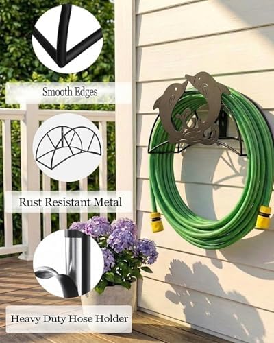 Dolphin Hose Holder Metal Wall Mount Heavy Duty 125'5/8" Garden Hose Hanger - Image 3