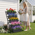 Giantex 5-Tier Vertical Garden Planter, Raised Garden Bed w/Drainage System & Removable Tray, Metal Frame Elevated Planter Boxes for Herb Vegetable Flower Grow, Outdoor Indoor Patio Balcony Backyard - Image 2