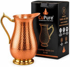 99.9% Pure Copper Water Jug 51 Oz, Hammered Copper Pitcher with Brass Handle & Brass Base, No Inner Lining, No Coating, No Lacquer, Copper Carafe for Water & Cold Beverages by CuPure