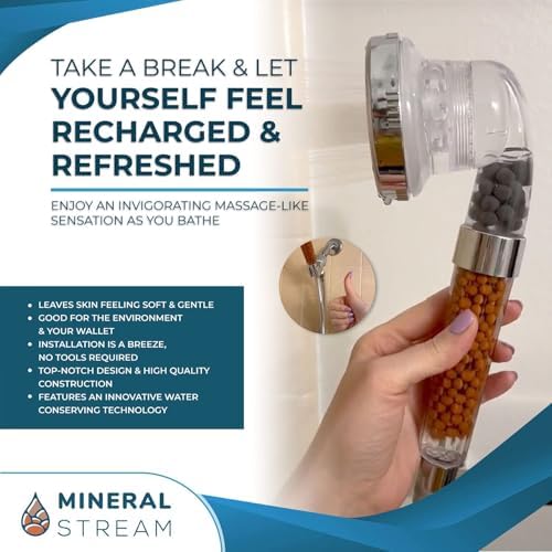 Filtered Shower Head with Handled by MineralStream, High Pressure Water Saving Shower Head with Hose and Filter Beads for Hard Water with Rainfall, Jet and Massage settings - Image 5