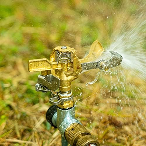 Hourleey 1/2 Inch Brass Impact Sprinkler, Heavy Duty Water Sprinkler Head, Adjustable 0-360 Degree Coverage Pattern, Watering Sprinkler with Nozzles for Large Patio Garden Irrigation (4 Pack) - Image 3