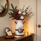 Vintage Christmas Kris Kringle Metal Milk Can Vase, Rustic Holiday Decorative Flower Jug with Red Handles, Festive Pitcher for Indoor Home Decor, Christmas Floral Arrangements - Image 4