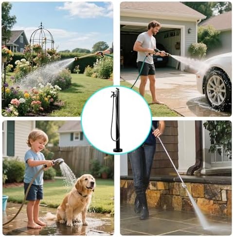 Stainless Steel 60/95cm Water Dispenser Column, Round with Water Tap and Hose Connector Free-Standing Garden Tap Outdoor Spigot, Vertical Water Hydrant(Black,95cm/37.4in,Style 3) - Image 6