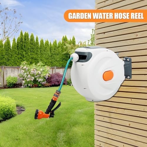 100ft 1/2in Retractable Garden Hose Reel Wall Mount, Automatic Hose Reel with Hidden Handle And Slow Return System, Auto-Rewind Any Length Lock 180 Degree Swivel Green - Image 4