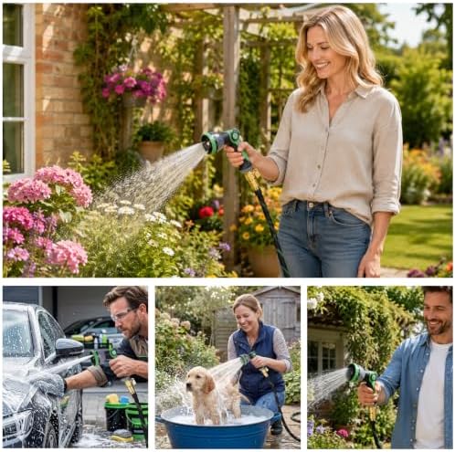100FT Garden Hose 100 Feet Non-Expandable Heavy Duty Garden Hose with 8 Pattern Spray Nozzle, Flexible Kink-Free Water Hose with Brass Fittings for Watering Lawn, Yard, Car Washing - Image 6