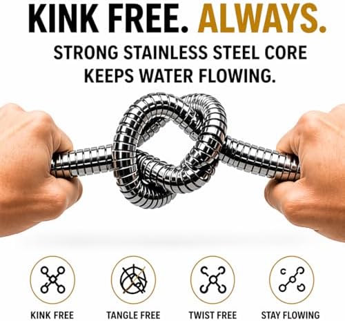 100 FT Metal Garden Hose, Stainless Steel Water Hose, Kink-Free Lightweight Heavy Duty Garden Hose with Brass Fittings & Nozzle, Flexible Non-Expandable Hose - Image 3