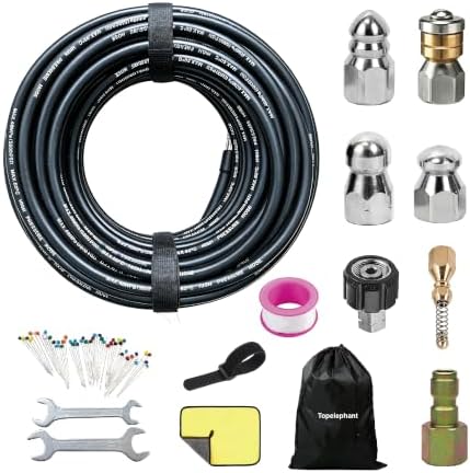 50FT Sewer Jetter Kit for Pressure Washer, 5800PSI High Pressure 1/4’’ NPT Drain Cleaner Hose, 5 Multi-Functional Nozzles with Full Accessories & Bonus Gifts by Unknown