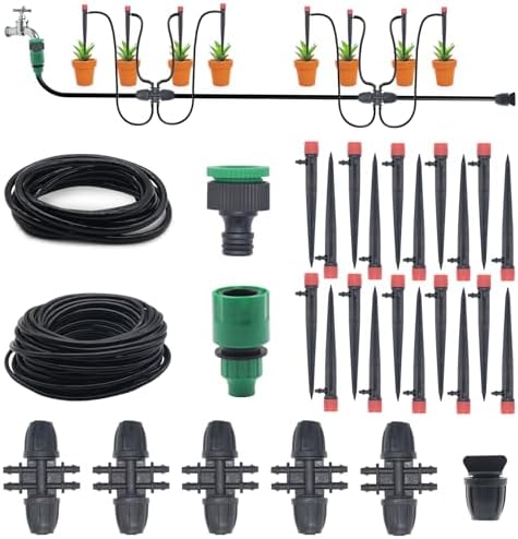 82FT Drip Irrigation System Automatic Micro Drip Kit with 1/2 and 1/4 inch Irrigation Tubing Hose Adjustable Nozzle Sparkle Garden Watering System for Flower, Potted Plants, Vegetable, Greenhouse by Rosrive