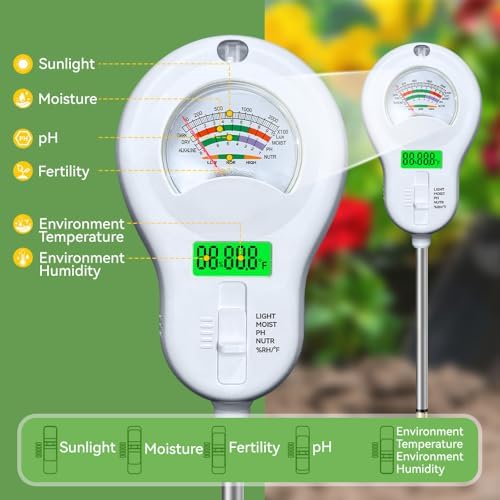 6-in-1 Soil Moisture Meter, PH Tester, Soil Moisture, Fertility, Sunshine Intensity, Temperature, Humidity, with Removable Probe for Gardens, Lawns, Farms (Including 1*AAA Batteries) (3) - Image 3