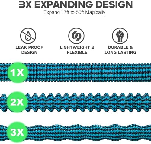 50 ft Expandable Garden Hose with 10 Function Nozzle Sprayer, Lightweight Flexible Water Hose with Durable Collapsible Latex Core & Solid Brass Fittings, 50ft Retractable Stretch Hose Black & Blue - Image 2