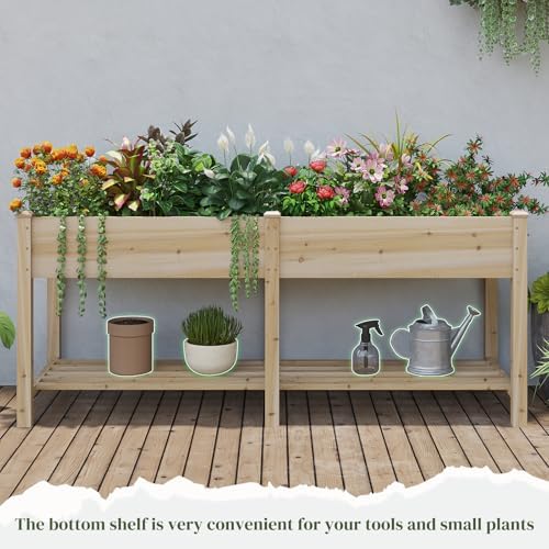 Raised Garden Bed Elevated Wood Planter Box with Shelf Garden Planter - Image 5