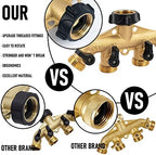 Hourleey Brass 4 Way Heavy Duty Garden Hose Splitter, Water Hose Splitter for 3/4" Hose Connector, Hose Faucet Splitter Hose Spigot Adapter 4 Valves with 4 Rubber Washers & Tape (Pack of 2) - Image 3