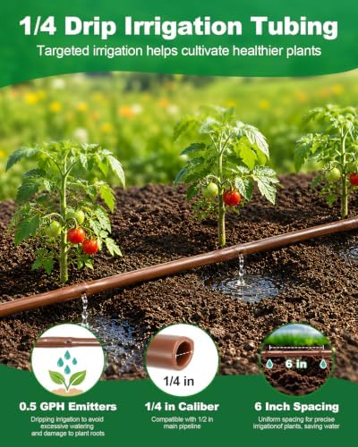 1/4 Drip Irrigation Tubing 500FT Brown Drip Line, 0.5GPH Emitters Every 6In - Image 2