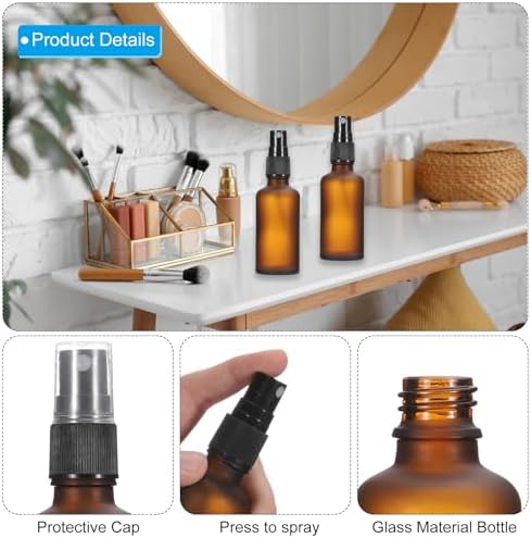 PATIKIL 2oz Glass Spray Bottles, 24pcs Leak Proof Empty Water Fine Mist Sprayer Refillable Containers for Cleaning Solutions Plants Hair, Brown Black - Image 3