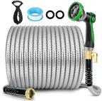 Stainless Steel Garden Hose 25 ft - 304 Stainless Steel Kink-Free Metal Water Hose with Shut-Off Valve & Hose Straps, Heavy Duty, Rust/Puncture Proof for Yard, Lawn and Car Washing, 25 Feet by Unknown