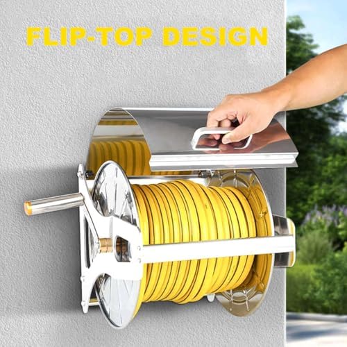 Heavy Duty Stainless Steel Garden Hose Reel, Wall Mount Holder for 164ft 1/2-inch Hoses, Outdoor Water Hose Storage for Yard, Lawn, Garage - Image 6