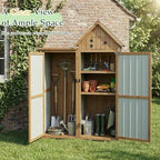 Outdoor Storage Cabinet Weatherproof with 3 Adjustable Shelves, 66'' H Wood & Metal Storage Shed with Lockable Doors & Waterproof Roof, Outside Garden Tool Sheds, Brown - Image 6
