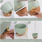 Vanslogreen 12 Inch Hanging Planters for Indoor Outdoor Plants, Self Watering Hanging Pot with Drainage Holes & Removable Tray, Macrame Plant Hanger for Boho Home Decor (Ivory+White) (Ivory+Green) - Image 5
