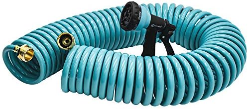 AUTOMAN Recoil Garden Water Hose 50 ft, EVA Curly Water Hose with Brass Connectors,Garden Hose Coil,Includes 7-Pattern Function Sprayer,Retractable,Corrosion Resistant Garden Coil Hose. - Image 4