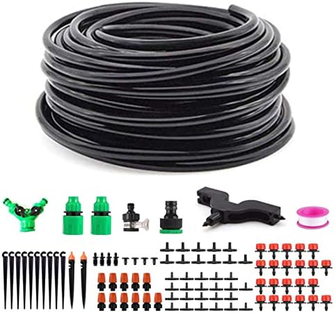 Greenhouse Micro Drip Irrigation Kit, Automatic Irrigation System Patio Misting Plant Watering System, Adjustable Nozzle Emitters Sprinkler Barbed Fittings for Garden, Greenhouse (40M) by Wisecoco