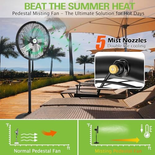 hykolity 18 inch Oscillating High-Velocity Outdoor Pedestal Misting Fan, 3-Speed Patio Fans for Outside, Adjustable Height, 120° Oscillation, Waterproof, Industrial Fan for Outdoor - Image 2