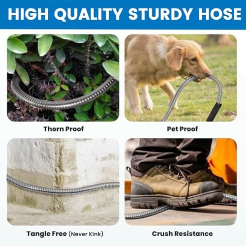 Garden Hose 100 ft, Heavy Duty Stainless Steel Metal Water Hose with 8 Function Nozzle, No Kink, Leak-proof and Lightweight, Easy to Use and Sturdy, Puncture-Proof Outdoor Yard Hose - Image 6