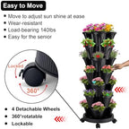 GameXcel Vertical Planter Tower - 7 Tier Stackable Garden Planters with Wheels and Garden Tool Set Plant Pots for Strawberry Herb Flower and Vegetable Indoor Outdoor Use Black - Image 4