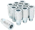 3/8 Air Compressor Hose Fittings, Automotive T-Type, 3/8 Inch NPT Male Threads Size, Steel Material, 10 Pieces Air Coupler Set by JOROY